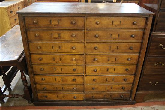 Late Victorian hoteliers cutlery storage cabinet, consisting two banks of eight drawers